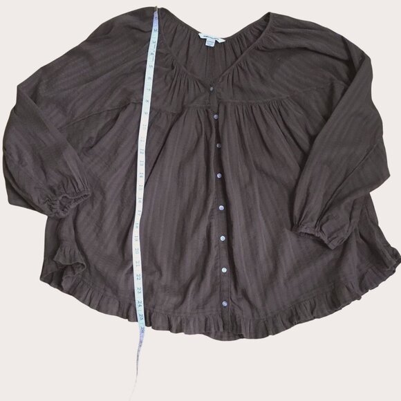 AMERICAN EAGLE Women's Chocolate Brown Boho Oversized Button Front Top XS Fall - Picture 5 of 7